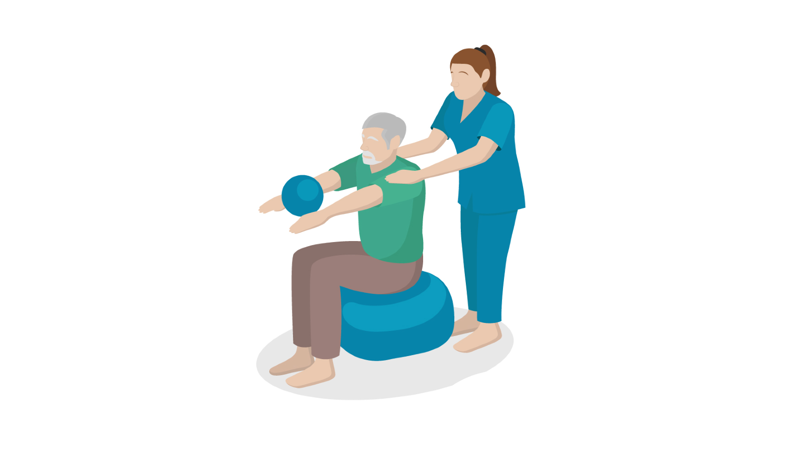 Diagram of Physiotherapist assisting a patient in a sitting balancing exercise